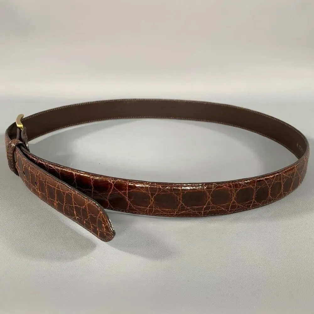 GARYS & COMPANY Size 40 Brown Crackled Crocodile Belt